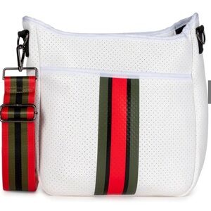 Haunted Shore New White Crossbody Bag with Striped Strap